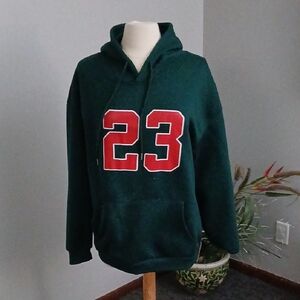 Green Hoodie with Red Number Print